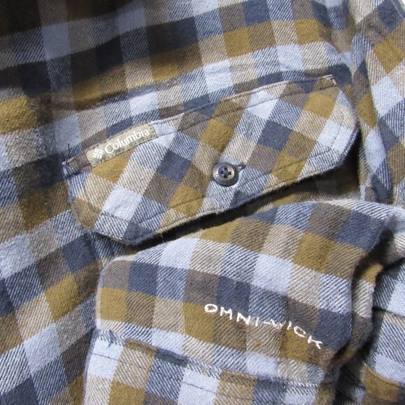COLUMBIA Omni-Wick Blue Green Plaid Outdoor Camping Hiking Flannel Shirt sz XL - Picture 2 of 4